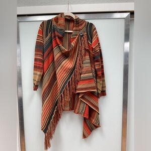 Red and Orange Asymmetrical Shrug with Cascading Hem